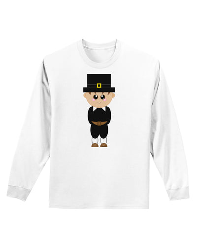 Cute Pilgrim Boy Thanksgiving Adult Long Sleeve Shirt-Long Sleeve Shirt-TooLoud-White-Small-Davson Sales