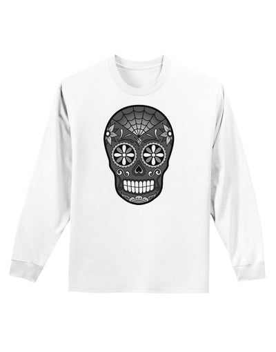 TooLoud Version 9 Black and White Day of the Dead Calavera Adult Long Sleeve Shirt-Long Sleeve Shirt-TooLoud-White-Small-Davson Sales