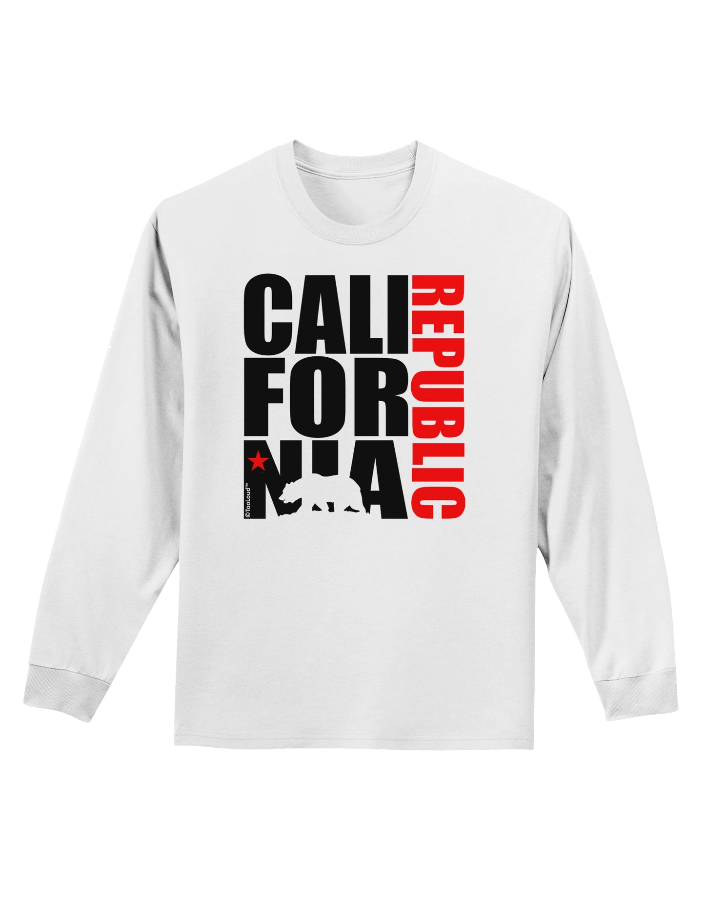 California Republic Design - California Red Star and Bear Adult Long Sleeve Shirt by TooLoud-Long Sleeve Shirt-TooLoud-White-Small-Davson Sales