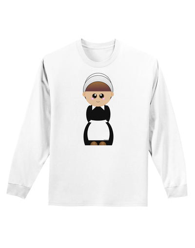 Cute Pilgrim Girl Thanksgiving Adult Long Sleeve Shirt-Long Sleeve Shirt-TooLoud-White-Small-Davson Sales