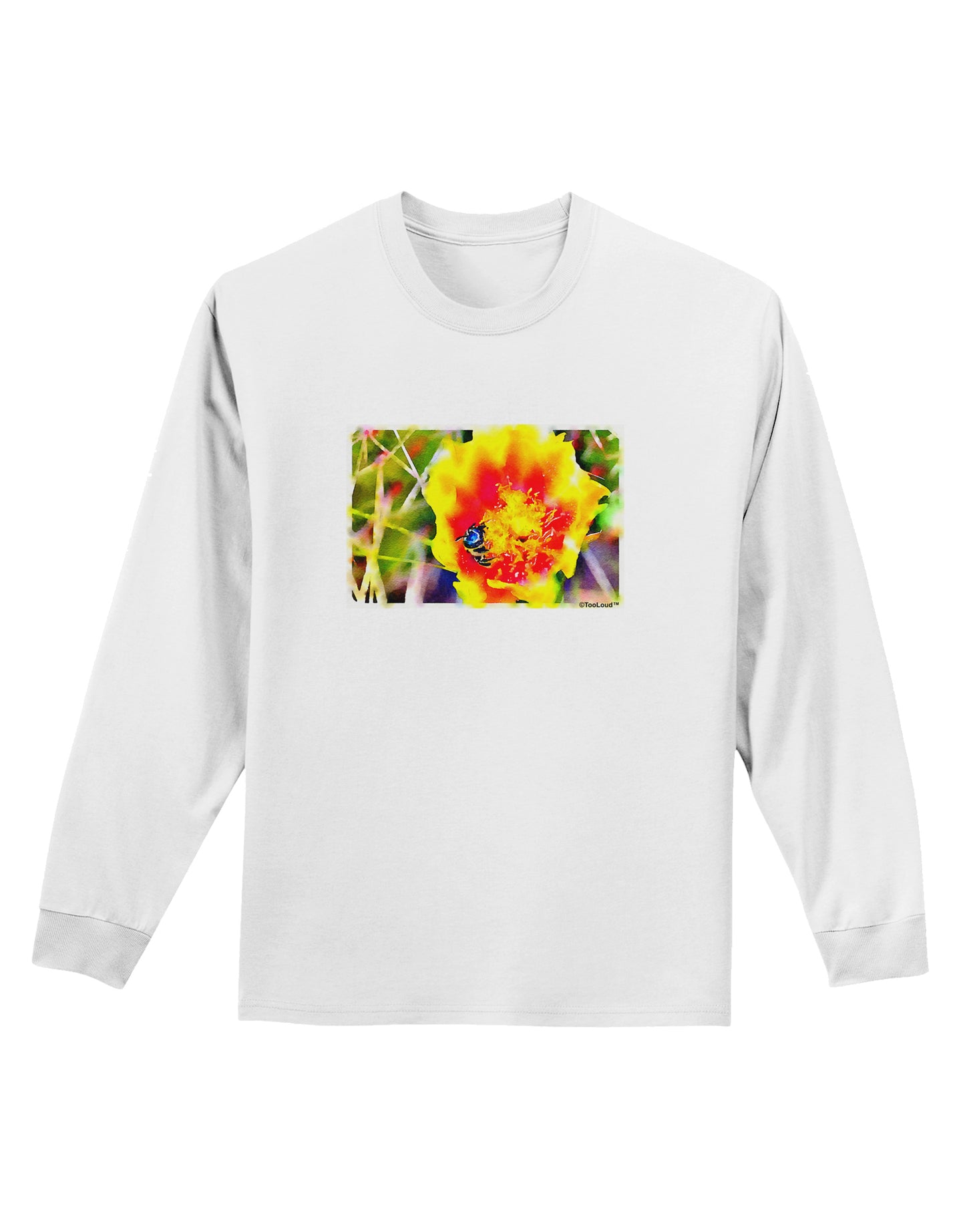 Bee Cactus Watercolor Adult Long Sleeve Shirt-Long Sleeve Shirt-TooLoud-White-Small-Davson Sales
