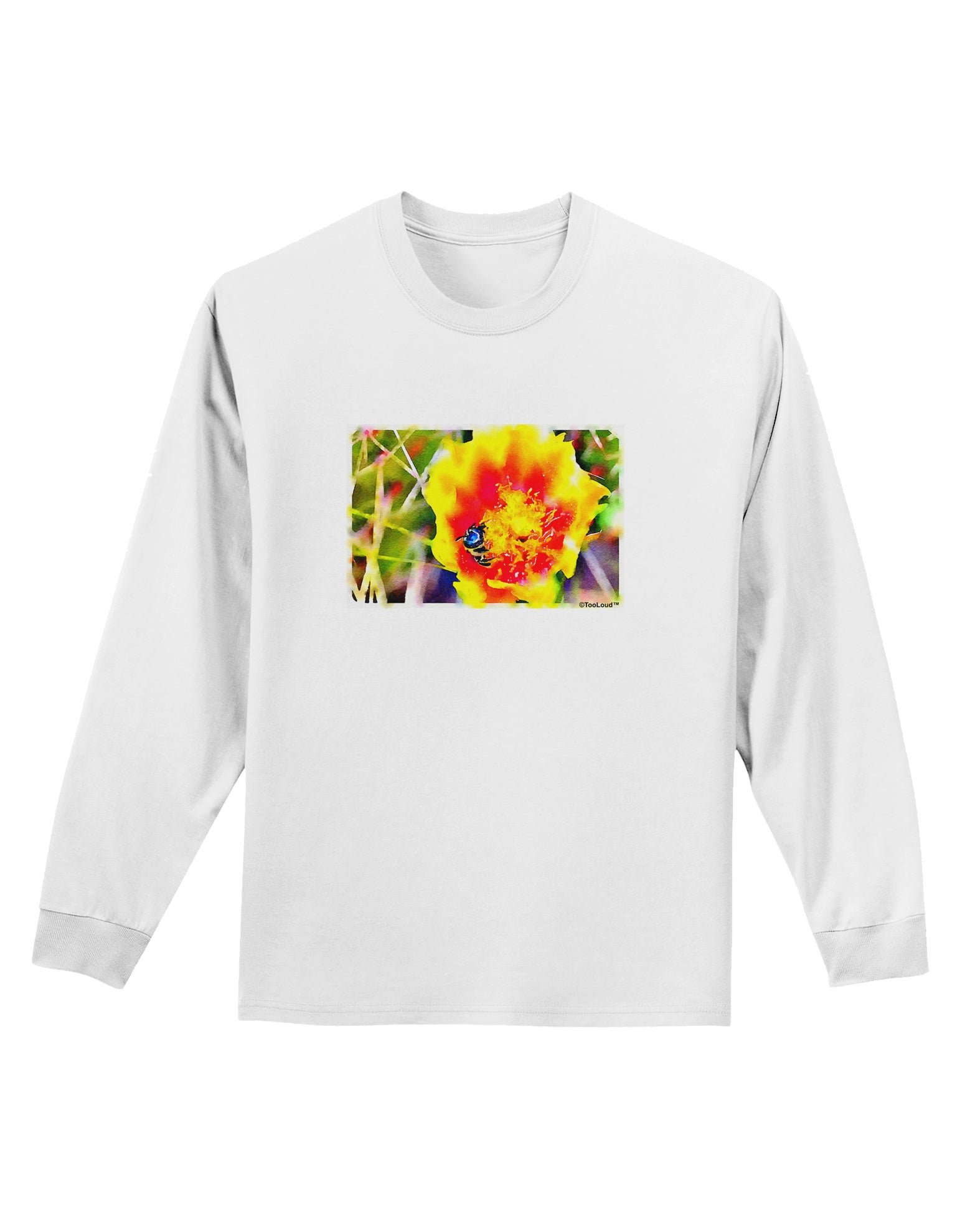 Bee Cactus Watercolor Adult Long Sleeve Shirt-Long Sleeve Shirt-TooLoud-White-Small-Davson Sales