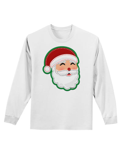 Cute Santa Claus Face Faux Applique Adult Long Sleeve Shirt-Long Sleeve Shirt-TooLoud-White-Small-Davson Sales