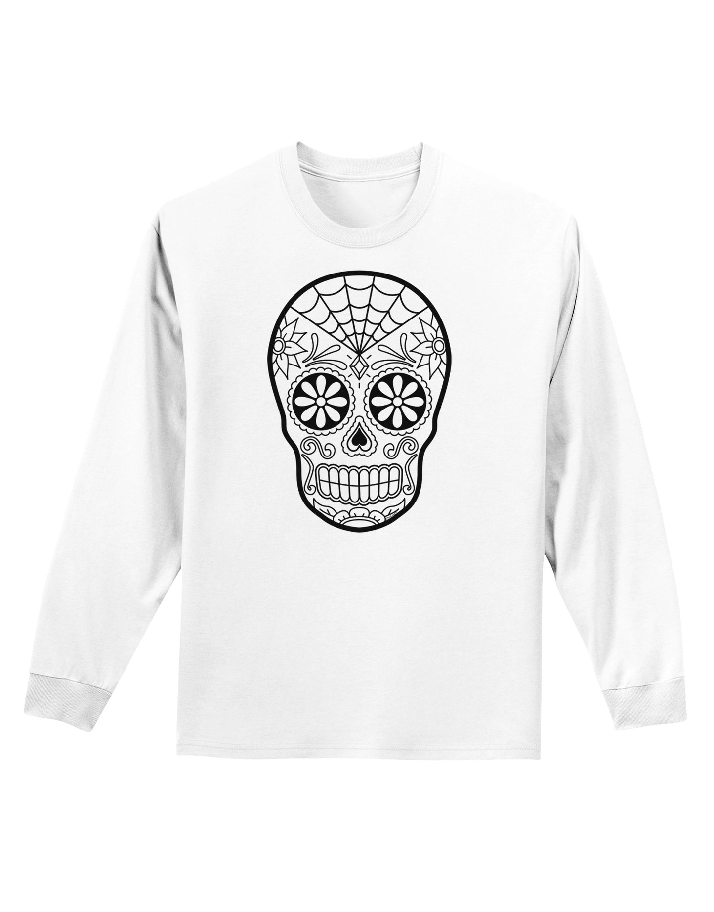 Color Your Own Dia de los Muertos Calavera Adult Long Sleeve Shirt-Long Sleeve Shirt-TooLoud-White-Small-Davson Sales