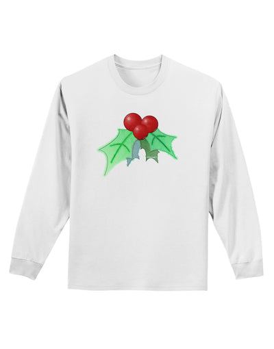 Holly Watercolor Adult Long Sleeve Shirt-Long Sleeve Shirt-TooLoud-White-Small-Davson Sales