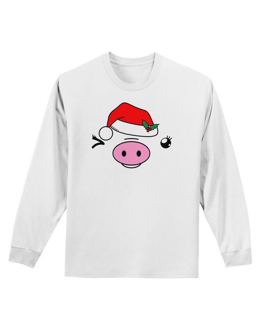 Kyu-T Face Oinkette Santa Hat Girl Pig Adult Long Sleeve Shirt-Long Sleeve Shirt-TooLoud-White-Small-Davson Sales