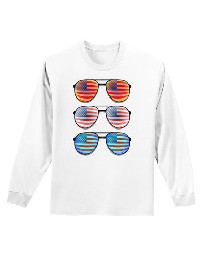 Red White and Blue USA Flag Aviators Adult Long Sleeve Shirt-Long Sleeve Shirt-TooLoud-White-Small-Davson Sales