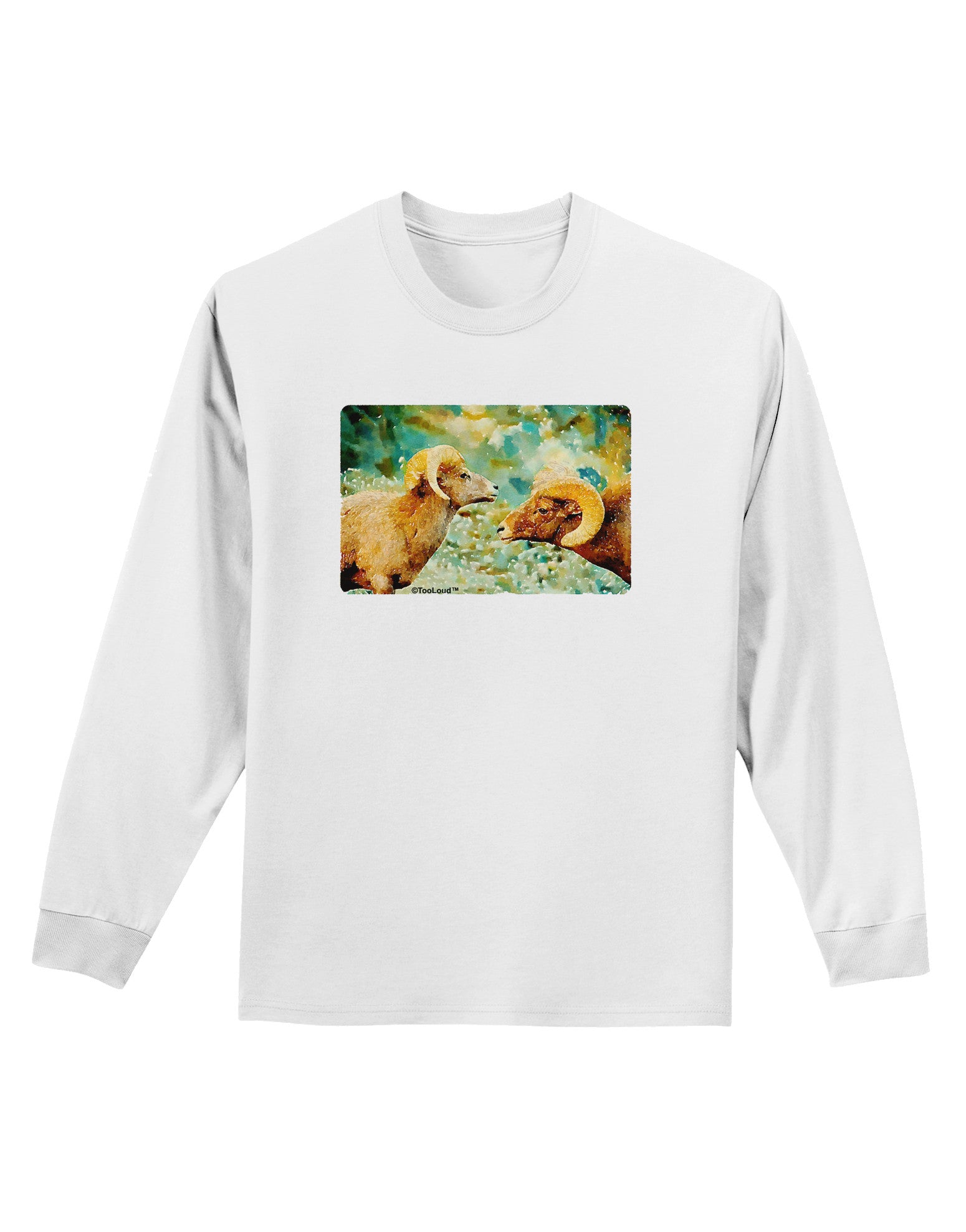 Two Bighorn Rams Watercolor Adult Long Sleeve Shirt-Long Sleeve Shirt-TooLoud-White-Small-Davson Sales