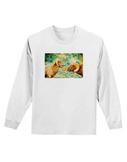 Two Bighorn Rams Watercolor Adult Long Sleeve Shirt-Long Sleeve Shirt-TooLoud-White-Small-Davson Sales