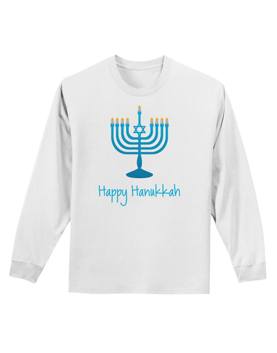 Happy Hanukkah Menorah Adult Long Sleeve Shirt-Long Sleeve Shirt-TooLoud-White-Small-Davson Sales
