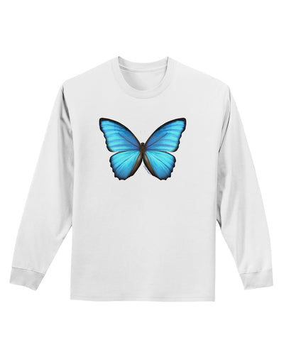 Big Blue Butterfly Adult Long Sleeve Shirt-Long Sleeve Shirt-TooLoud-White-Small-Davson Sales