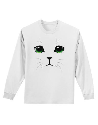 Green-Eyed Cute Cat Face Adult Long Sleeve Shirt-Long Sleeve Shirt-TooLoud-White-Small-Davson Sales