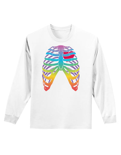 Rainbow Skeleton Ribcage with Heart Adult Long Sleeve Shirt-Long Sleeve Shirt-TooLoud-White-Small-Davson Sales