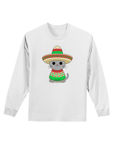 Cat with Sombrero and Poncho Adult Long Sleeve Shirt by TooLoud-Long Sleeve Shirt-TooLoud-White-Small-Davson Sales