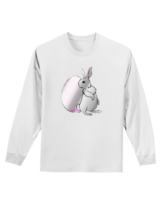 Easter Bunny and Egg Metallic - Silver Adult Long Sleeve Shirt by TooLoud-Long Sleeve Shirt-TooLoud-White-Small-Davson Sales