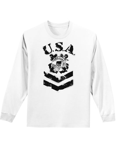 USA Military Coast Guard Stencil Logo Adult Long Sleeve Shirt-Long Sleeve Shirt-TooLoud-White-Small-Davson Sales