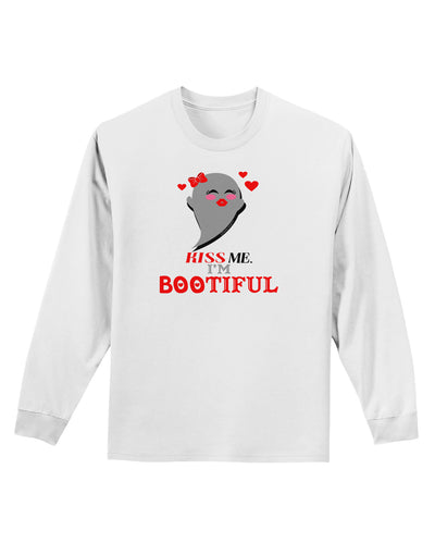 Kiss Me BOOtiful Ghost Red Adult Long Sleeve Shirt-Long Sleeve Shirt-TooLoud-White-Small-Davson Sales