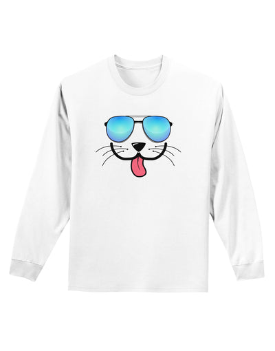 Kyu-T Face - Puppino Cool Sunglasses Adult Long Sleeve Shirt-Long Sleeve Shirt-TooLoud-White-Small-Davson Sales