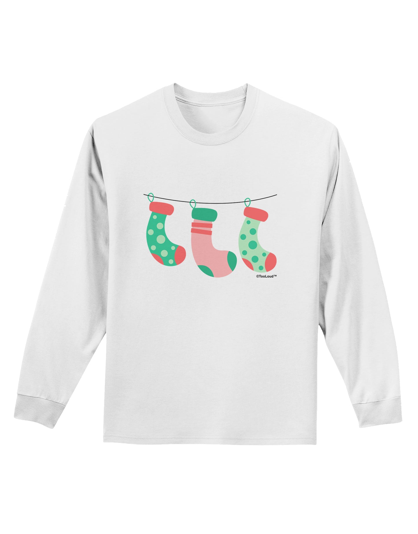 Cute Hanging Christmas Stockings Adult Long Sleeve Shirt by TooLoud-Long Sleeve Shirt-TooLoud-White-Small-Davson Sales