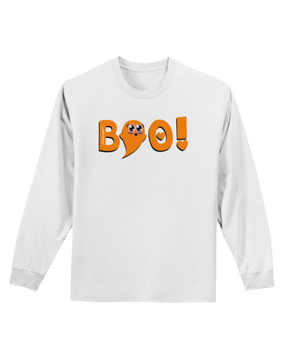 Cute Boo Text Orange Adult Long Sleeve Shirt-Long Sleeve Shirt-TooLoud-White-Small-Davson Sales