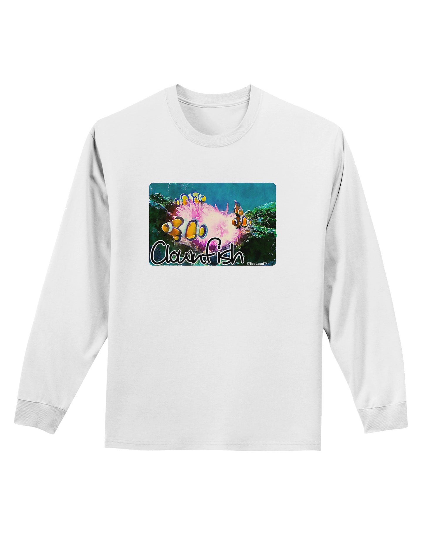 Clownfish Watercolor Text Adult Long Sleeve Shirt-Long Sleeve Shirt-TooLoud-White-Small-Davson Sales