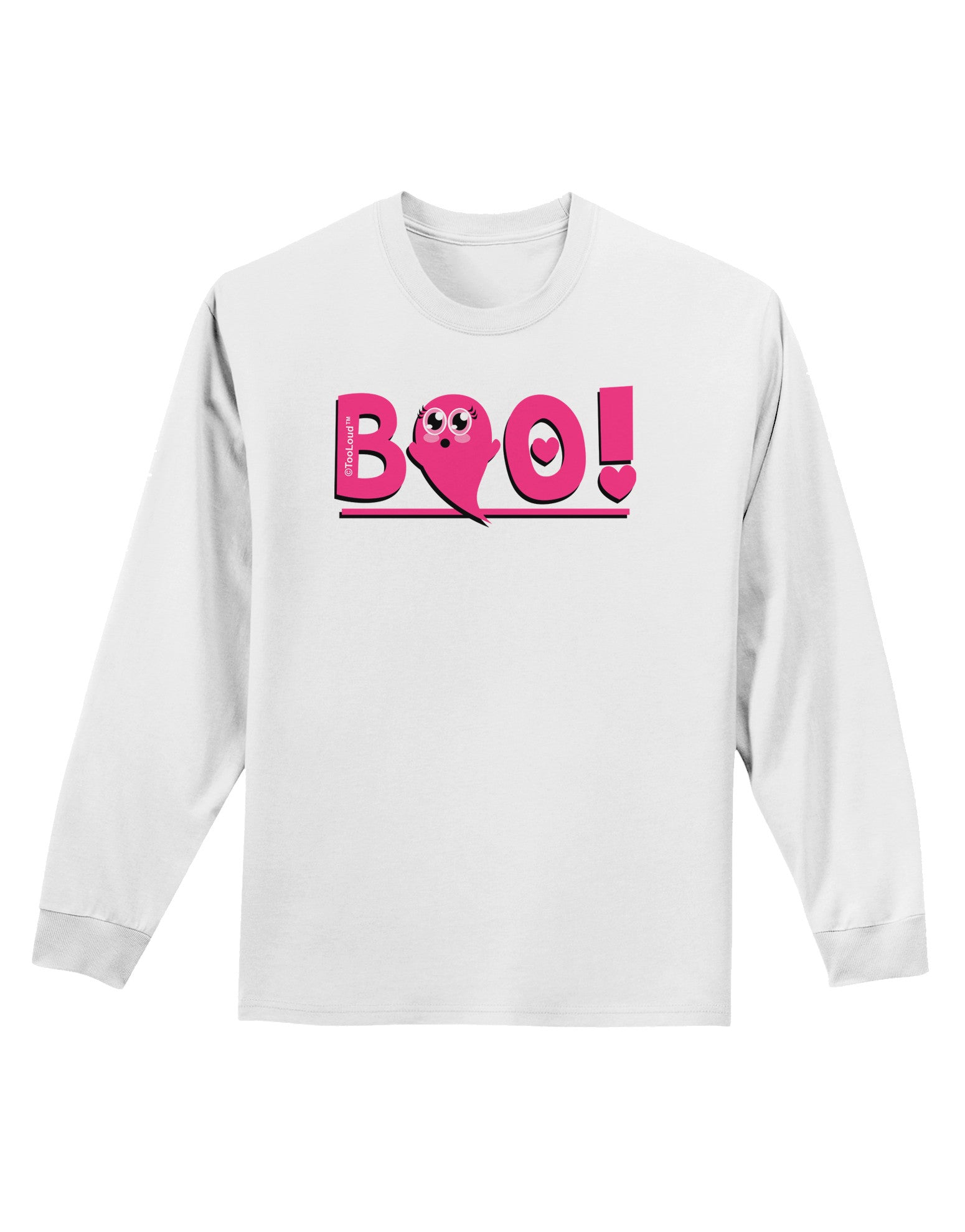 Cute Boo Text Pink Adult Long Sleeve Shirt-Long Sleeve Shirt-TooLoud-White-Small-Davson Sales