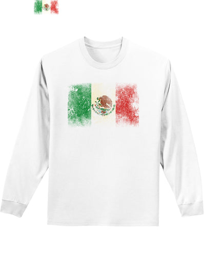 Distressed Mexican Flag Adult Long Sleeve Shirt-Long Sleeve Shirt-TooLoud-White-Small-Davson Sales