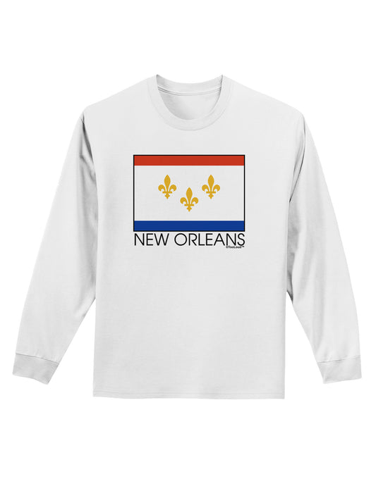 New Orleans Louisiana Flag Text Adult Long Sleeve Shirt-Long Sleeve Shirt-TooLoud-White-Small-Davson Sales