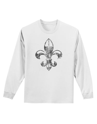 Distressed Fleur de Lis Adult Long Sleeve Shirt-Long Sleeve Shirt-TooLoud-White-Small-Davson Sales