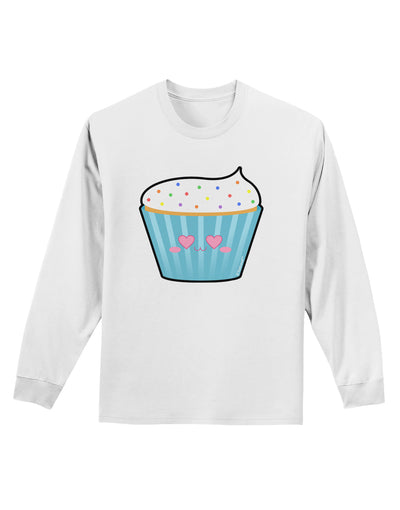 Cute Cupcake with Sprinkles - Heart Eyes Adult Long Sleeve Shirt by TooLoud-Long Sleeve Shirt-TooLoud-White-Small-Davson Sales