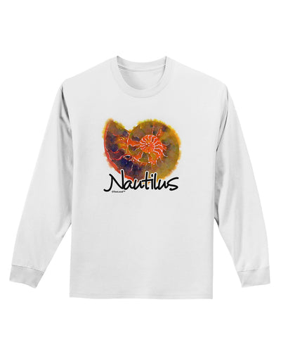 Nautilus Fossil Watercolor Text Adult Long Sleeve Shirt-Long Sleeve Shirt-TooLoud-White-Small-Davson Sales