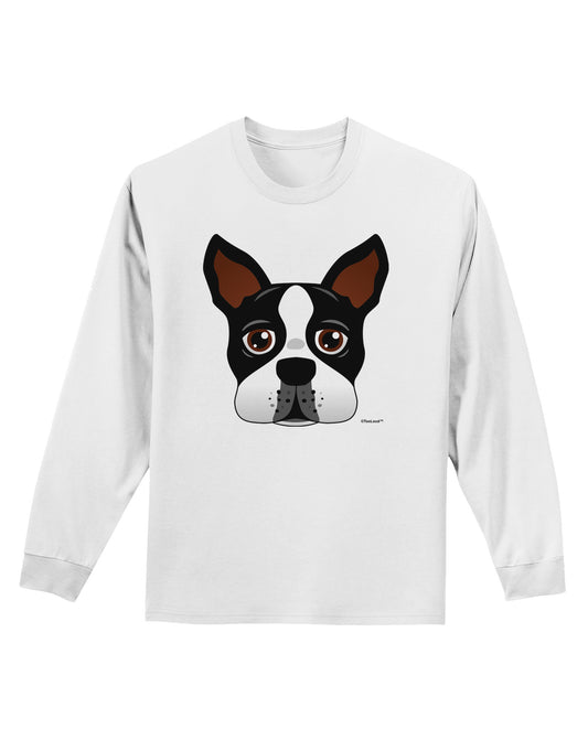 Cute Boston Terrier Dog Face Adult Long Sleeve Shirt-Long Sleeve Shirt-TooLoud-White-Small-Davson Sales