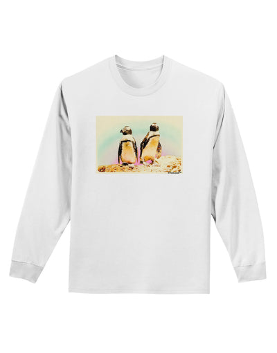 Magellanic Penguin Watercolor Adult Long Sleeve Shirt-Long Sleeve Shirt-TooLoud-White-Small-Davson Sales