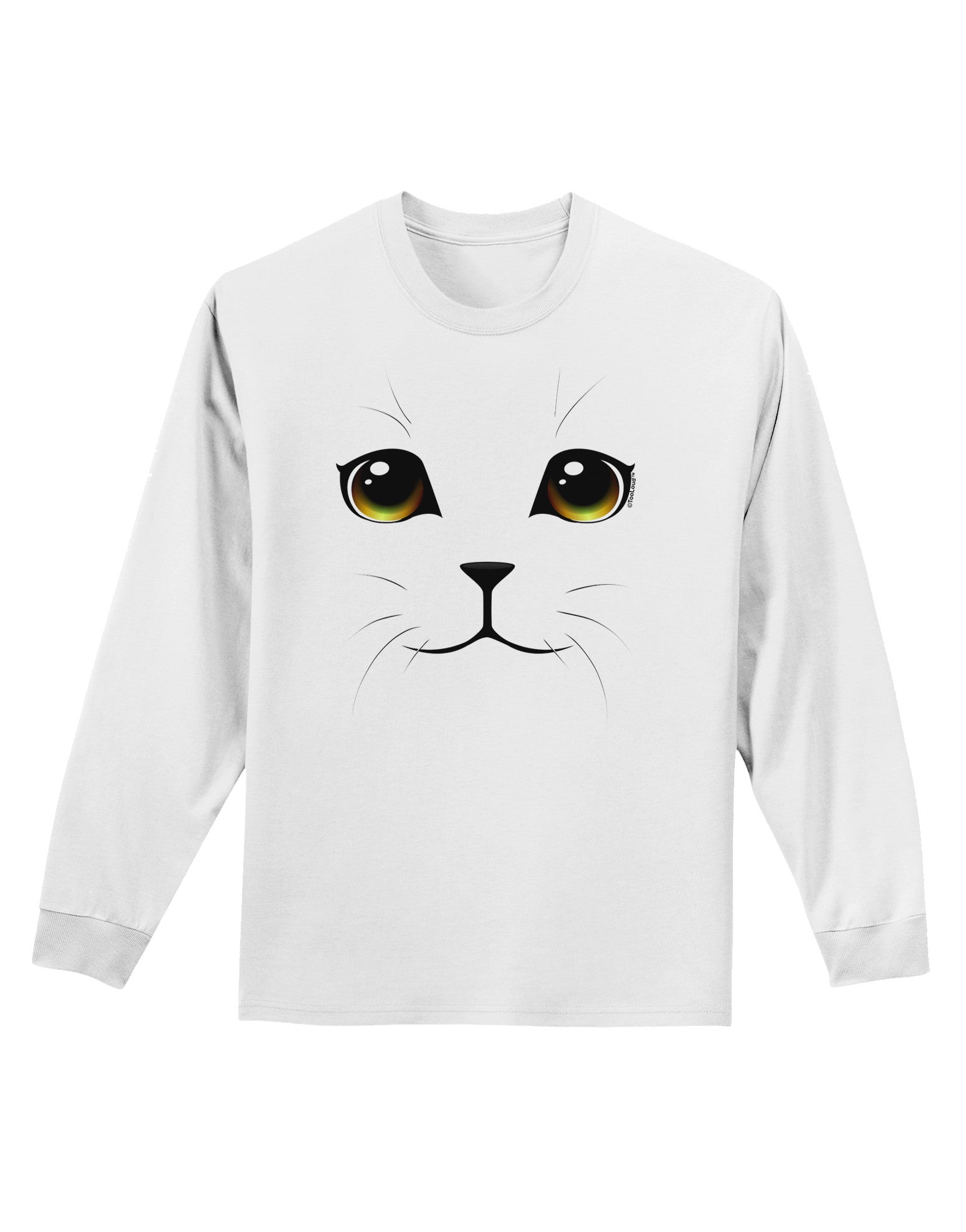 TooLoud Yellow Amber-Eyed Cute Cat Face Adult Long Sleeve Shirt-Long Sleeve Shirt-TooLoud-White-Small-Davson Sales