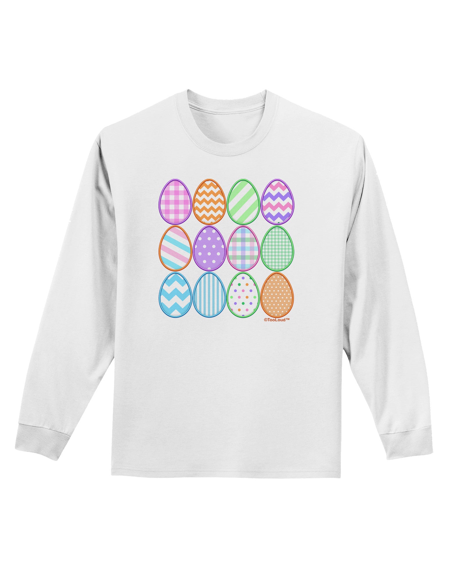Cute Faux Applique Easter Eggs Adult Long Sleeve Shirt-Long Sleeve Shirt-TooLoud-White-Small-Davson Sales