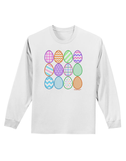Cute Faux Applique Easter Eggs Adult Long Sleeve Shirt-Long Sleeve Shirt-TooLoud-White-Small-Davson Sales