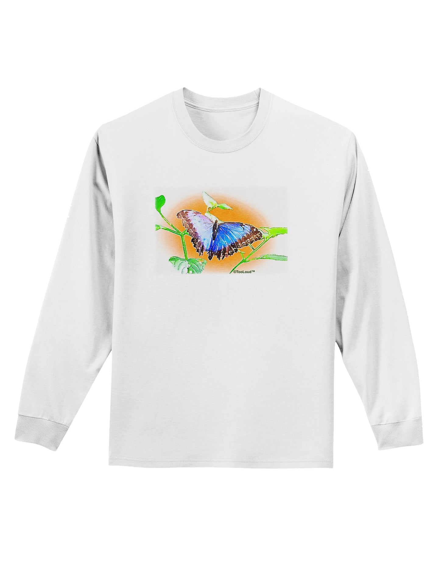 Blue Watercolor Butterfly Adult Long Sleeve Shirt-Long Sleeve Shirt-TooLoud-White-Small-Davson Sales
