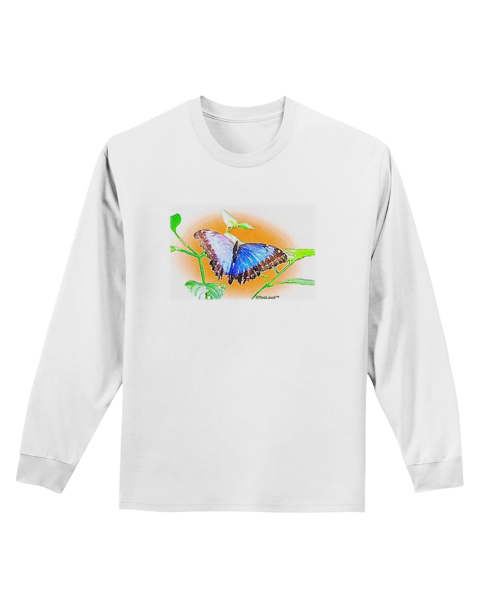 Blue Watercolor Butterfly Adult Long Sleeve Shirt-Long Sleeve Shirt-TooLoud-White-Small-Davson Sales