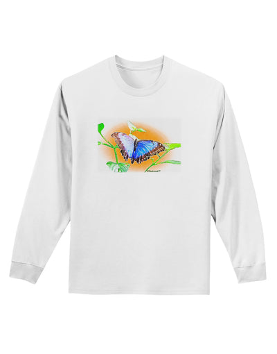 Blue Watercolor Butterfly Adult Long Sleeve Shirt-Long Sleeve Shirt-TooLoud-White-Small-Davson Sales