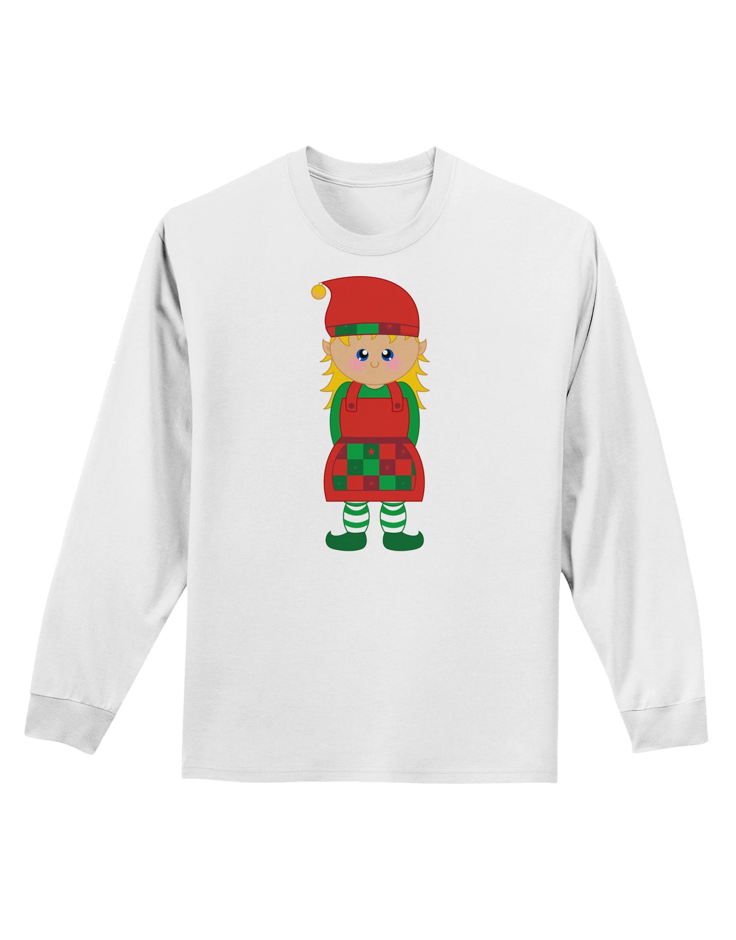 Cute Christmas Elf Girl Adult Long Sleeve Shirt-Long Sleeve Shirt-TooLoud-White-Small-Davson Sales