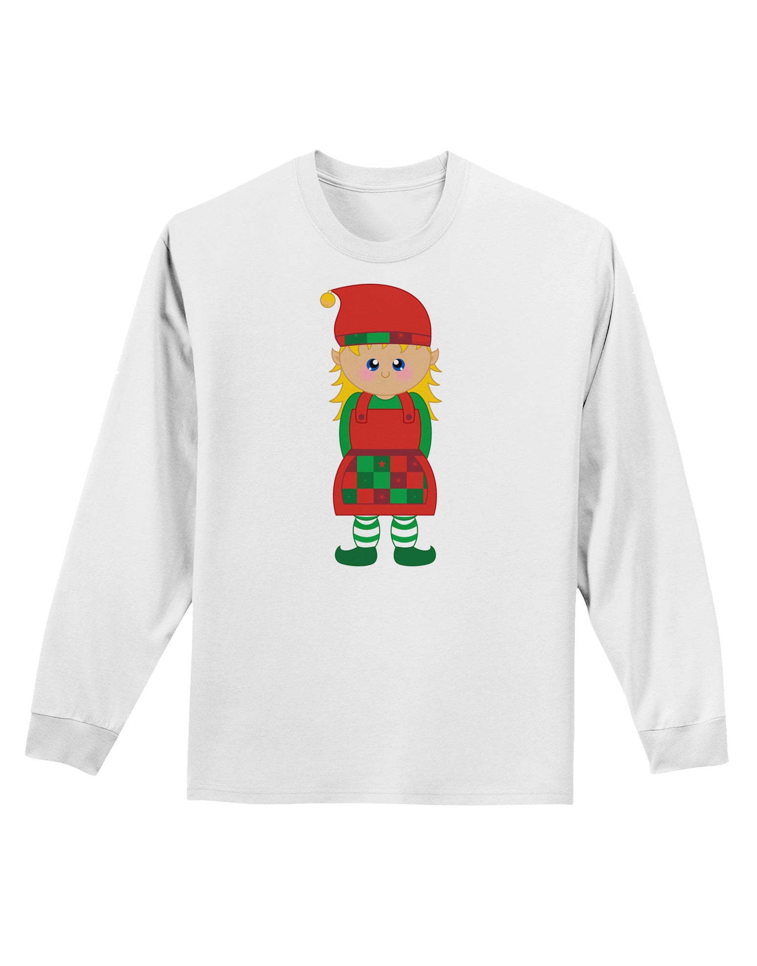 Cute Christmas Elf Girl Adult Long Sleeve Shirt-Long Sleeve Shirt-TooLoud-White-Small-Davson Sales
