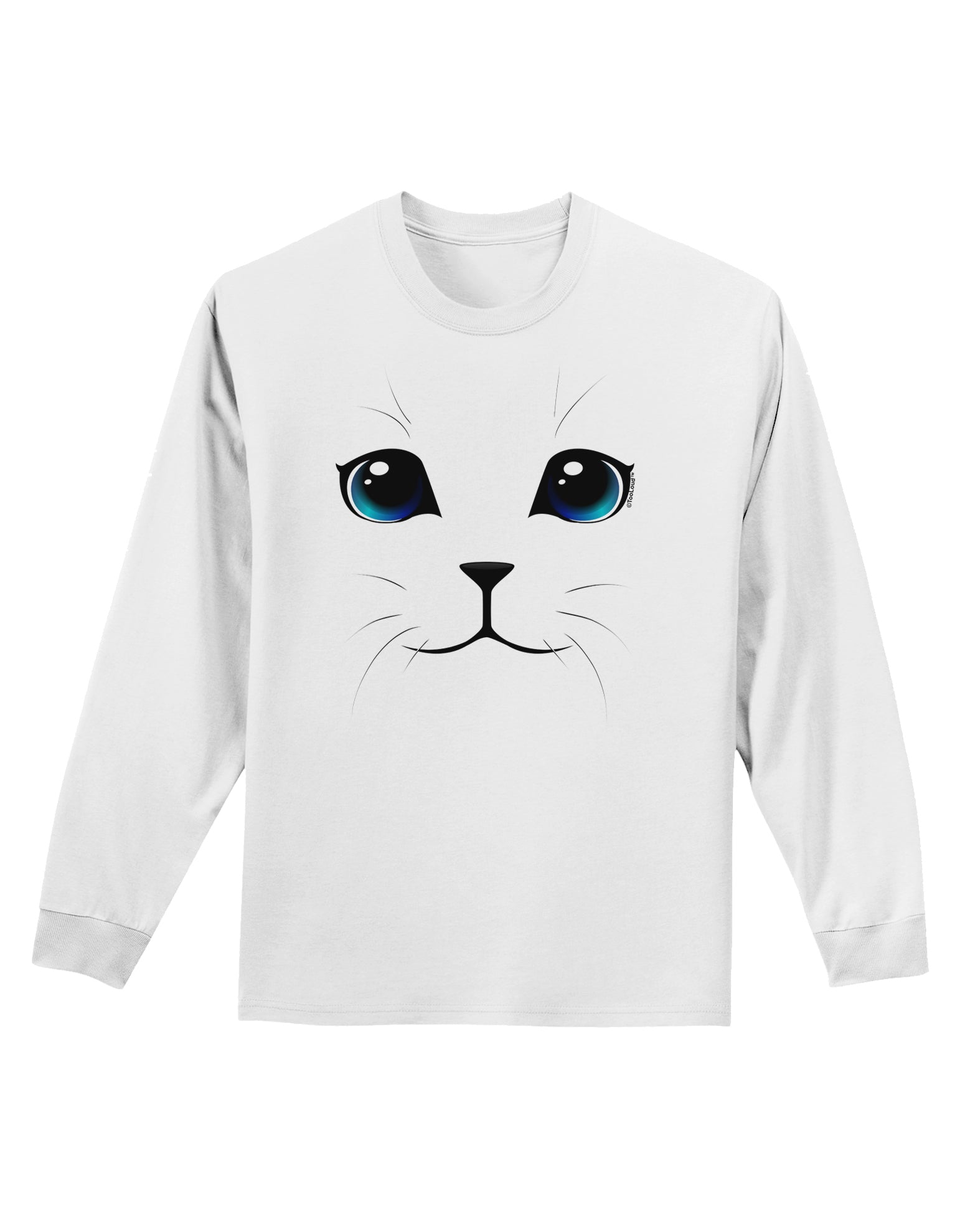 Blue-Eyed Cute Cat Face Adult Long Sleeve Shirt-Long Sleeve Shirt-TooLoud-White-Small-Davson Sales