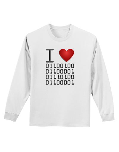 I Heart Binary Data Adult Long Sleeve Shirt-Long Sleeve Shirt-TooLoud-White-Small-Davson Sales