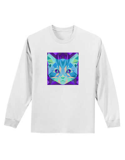 Geometric Kitty Inverted Adult Long Sleeve Shirt-Long Sleeve Shirt-TooLoud-White-Small-Davson Sales