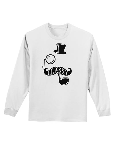 Classy Tophat Mustache Pipe and Monocle Adult Long Sleeve Shirt-Long Sleeve Shirt-TooLoud-White-Small-Davson Sales