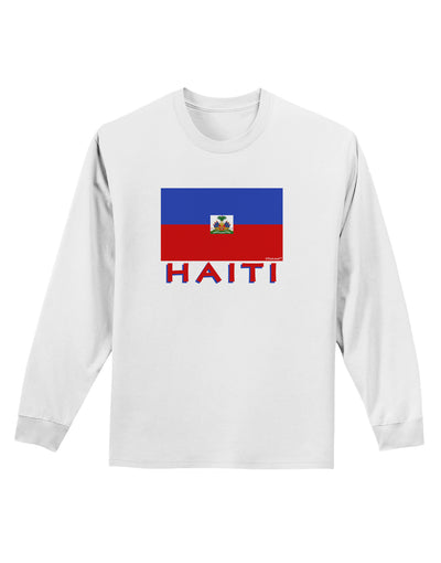 Haiti Flag Adult Long Sleeve Shirt-Long Sleeve Shirt-TooLoud-White-Small-Davson Sales