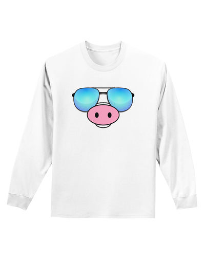 Kyu-T Face - Oinkz Cool Sunglasses Adult Long Sleeve Shirt-Long Sleeve Shirt-TooLoud-White-Small-Davson Sales