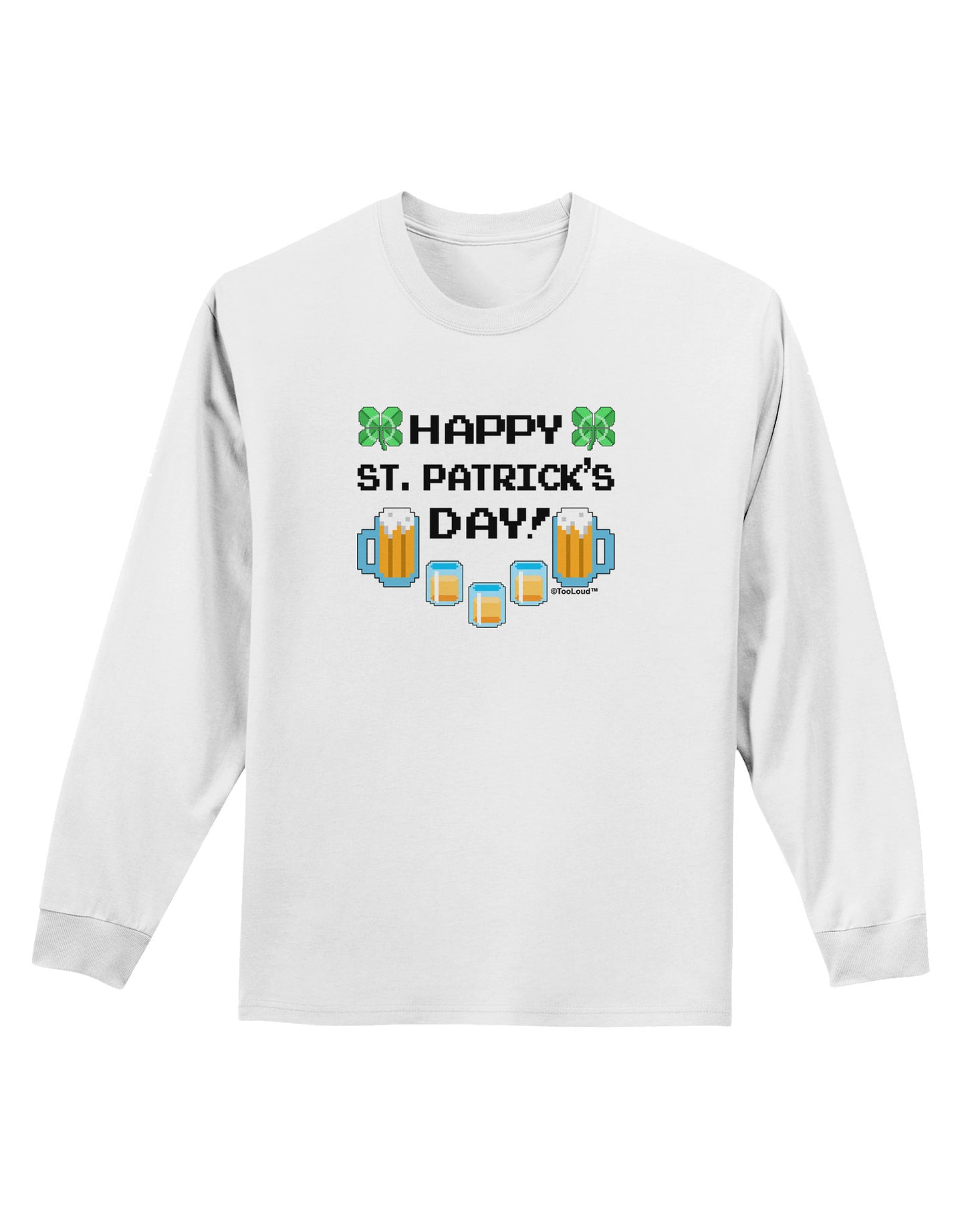 Pixel Happy St Patricks Day Adult Long Sleeve Shirt-Long Sleeve Shirt-TooLoud-White-Small-Davson Sales