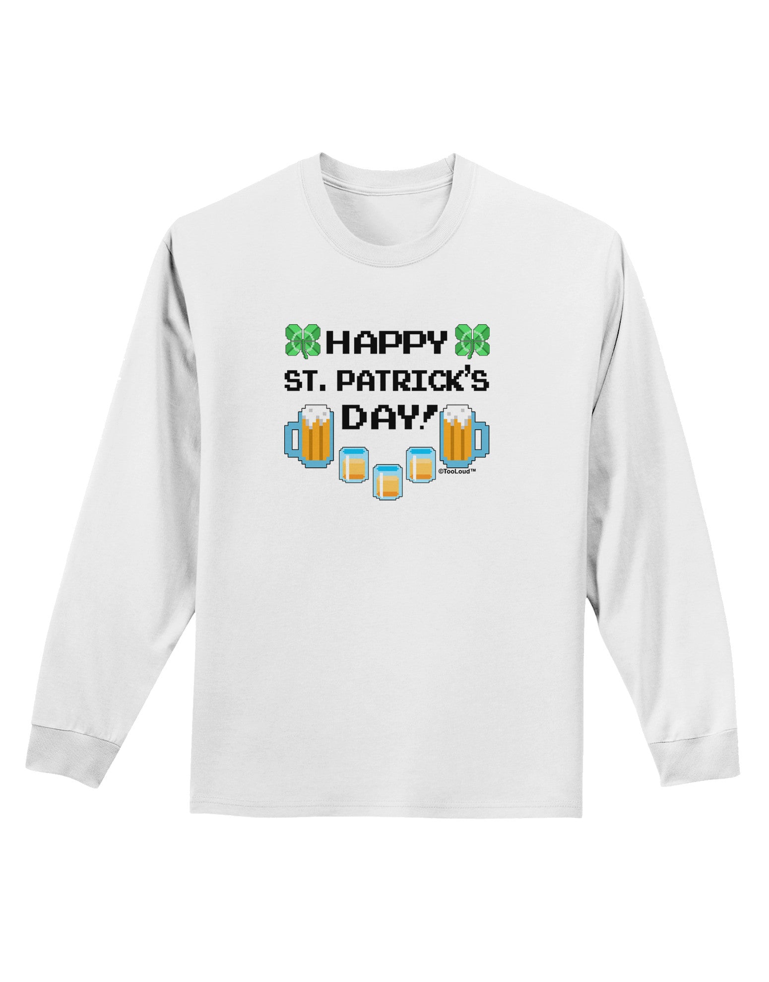 Pixel Happy St Patricks Day Adult Long Sleeve Shirt-Long Sleeve Shirt-TooLoud-White-Small-Davson Sales