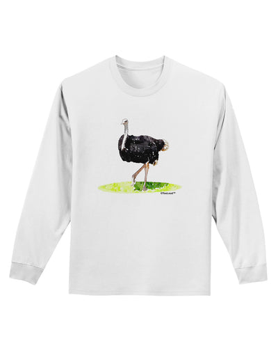 Ostrich Watercolor Adult Long Sleeve Shirt-Long Sleeve Shirt-TooLoud-White-Small-Davson Sales